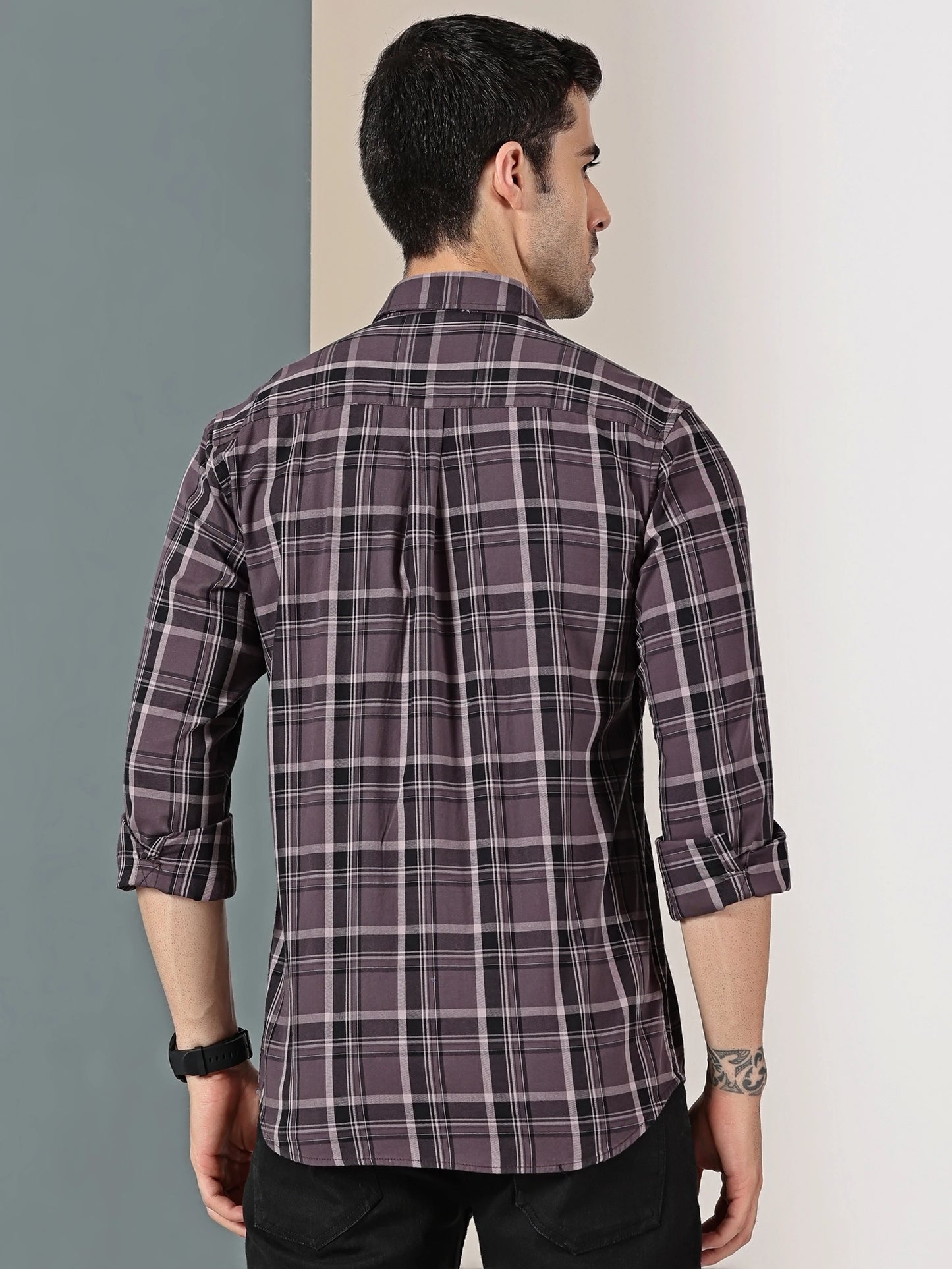 Plum check Giza cotton shirt