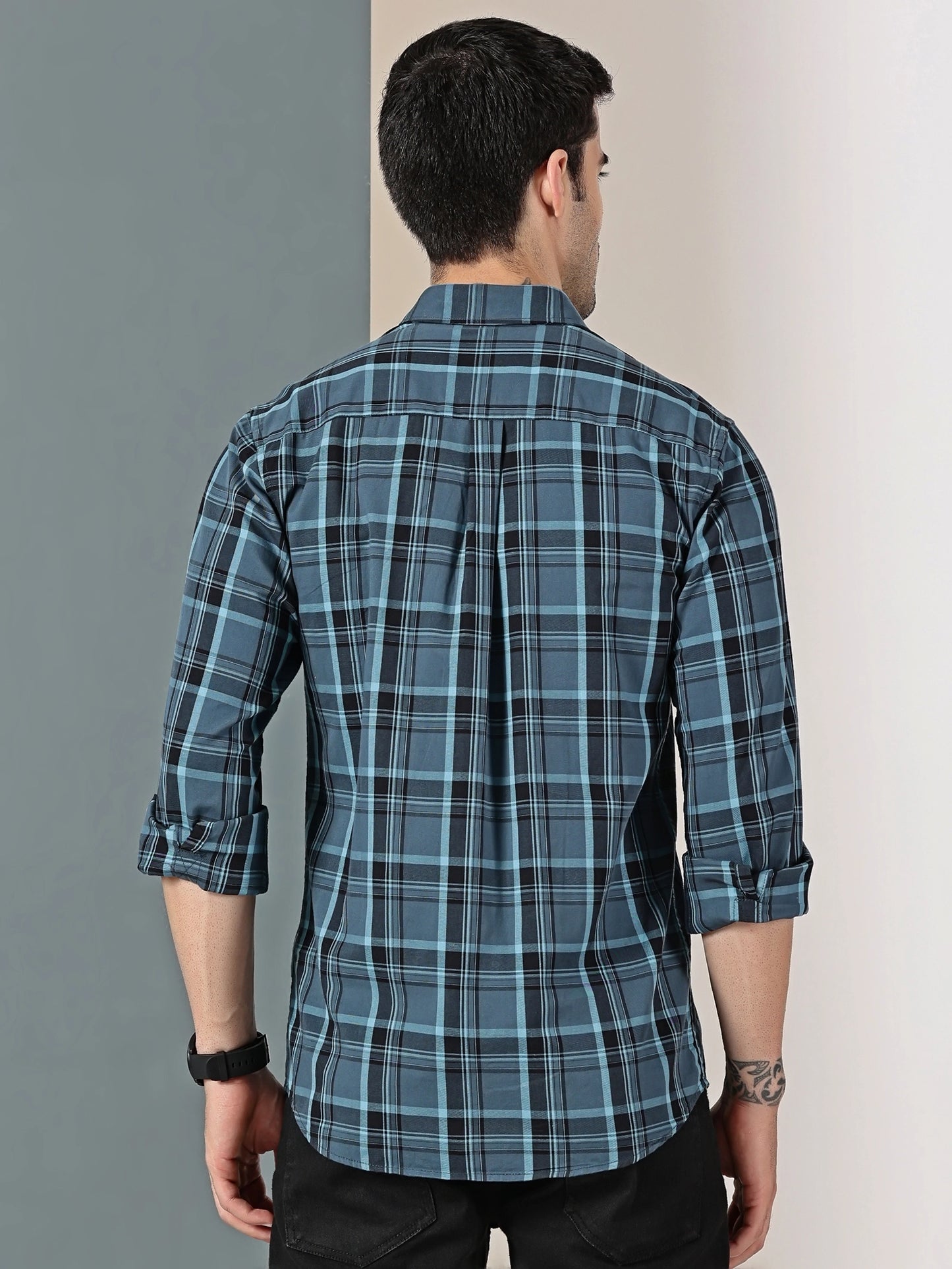 Blue check Giza cotton shirt
