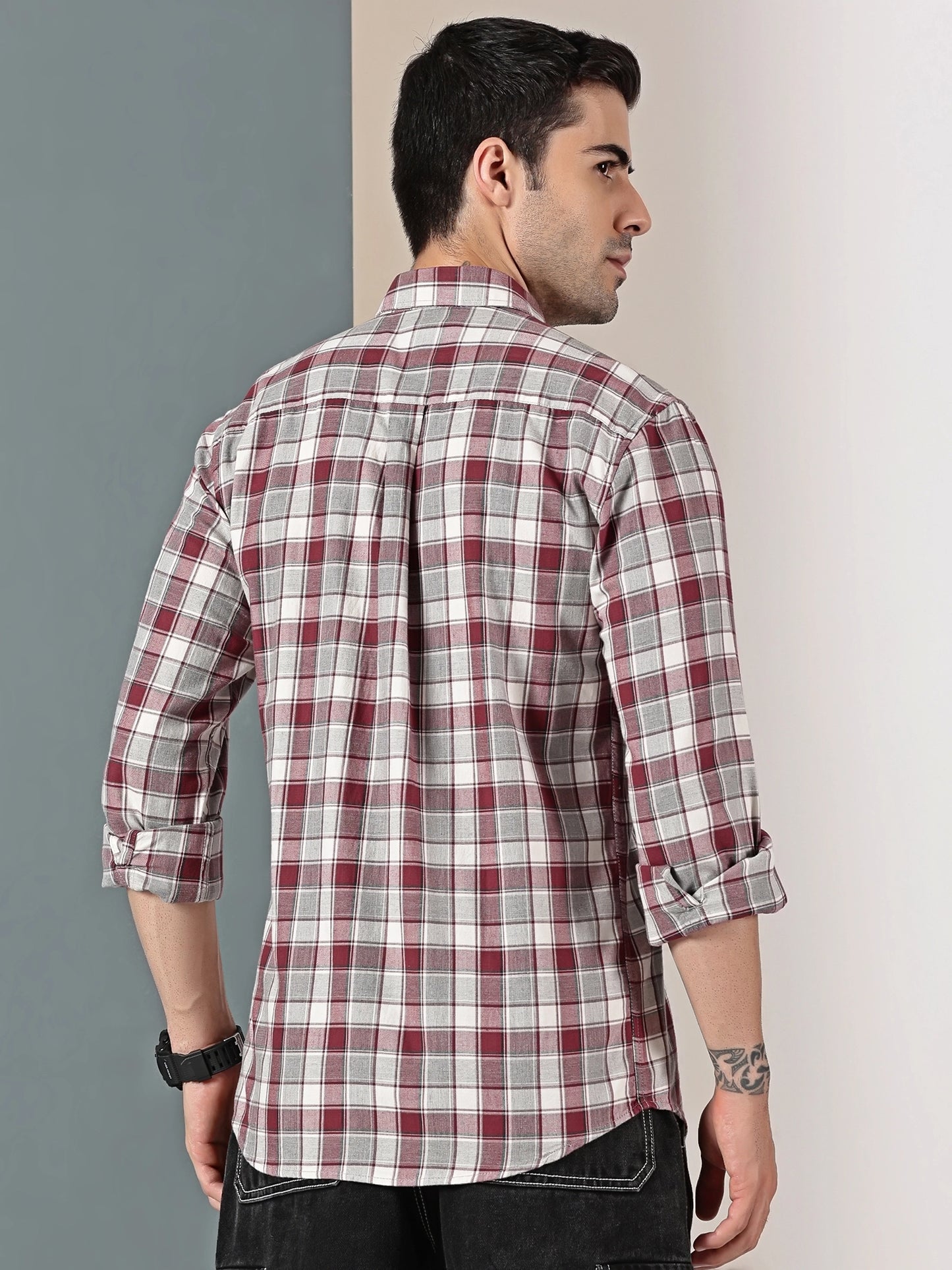 Burgundy Mélange Check Twill Shirt