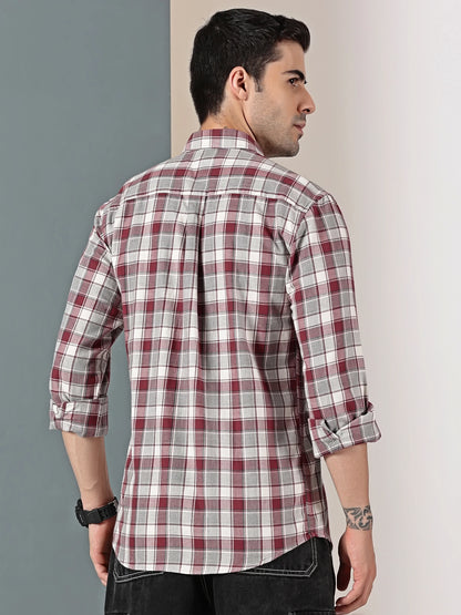 Burgundy Mélange Check Twill Shirt