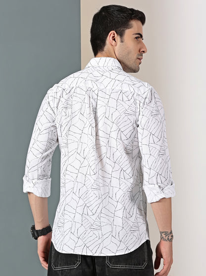 White Dobby Abstract webline Print Shirt
