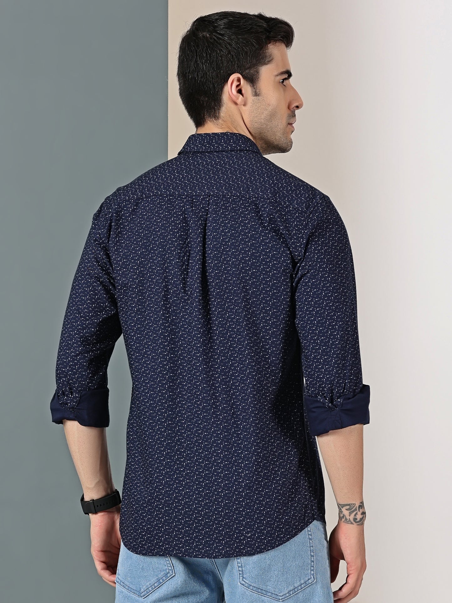Navy Blue minimal Chic mictro print shirt