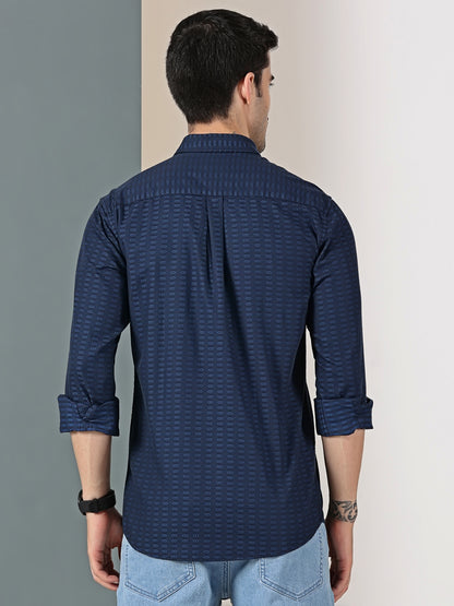 Midnight Blue Dobby Textured Shirt