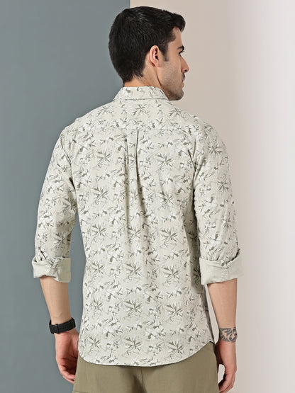 Sand Sage Botanical Dobby Shirt – Subtle Tropical Print