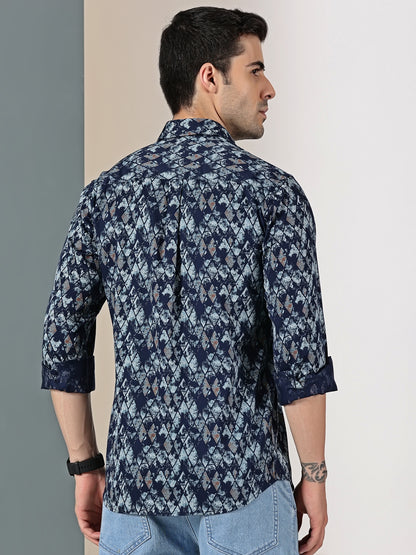 Navy Blue Satin Print