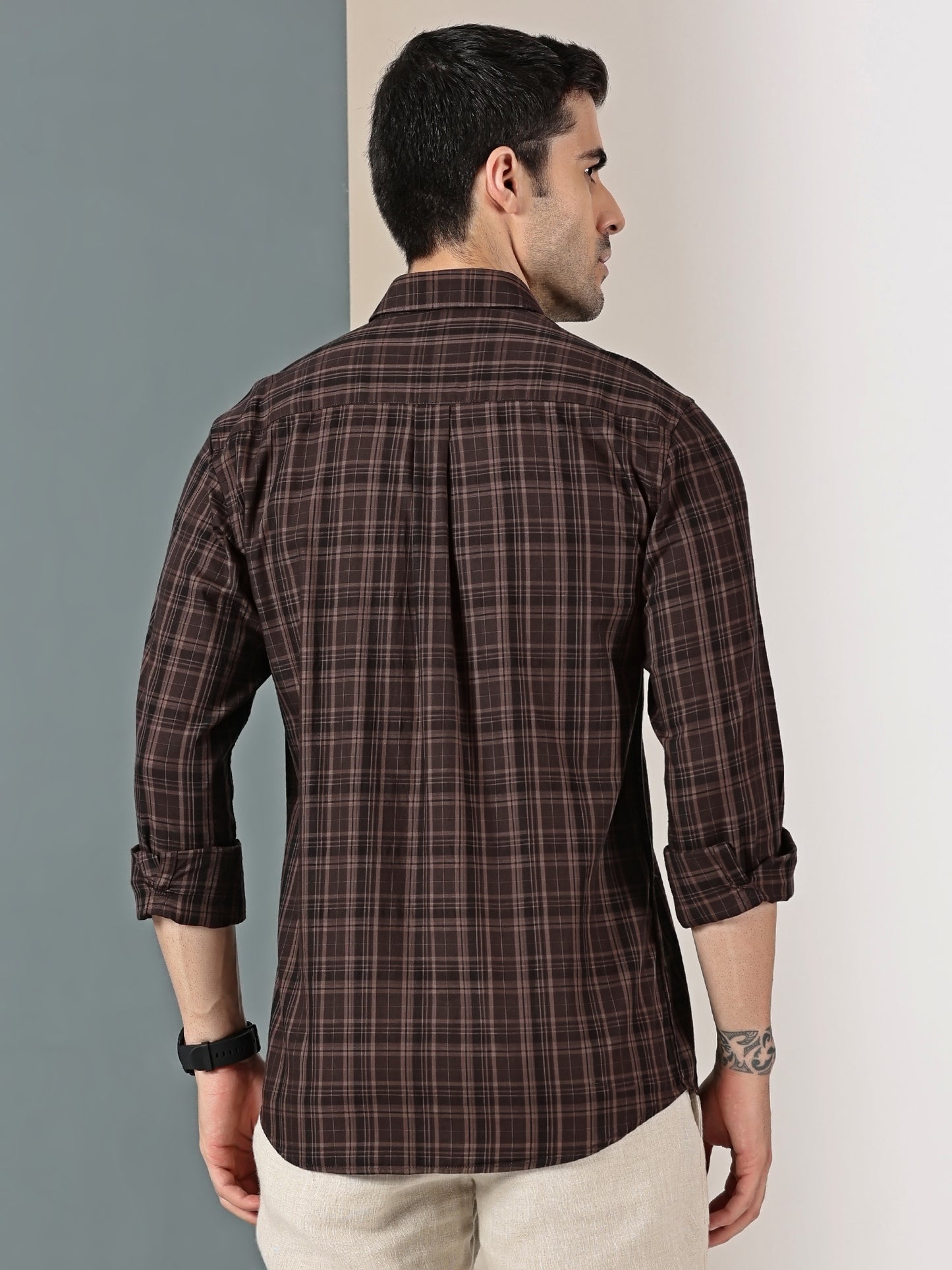 Deep Brown Check Giza Cotton Shirt