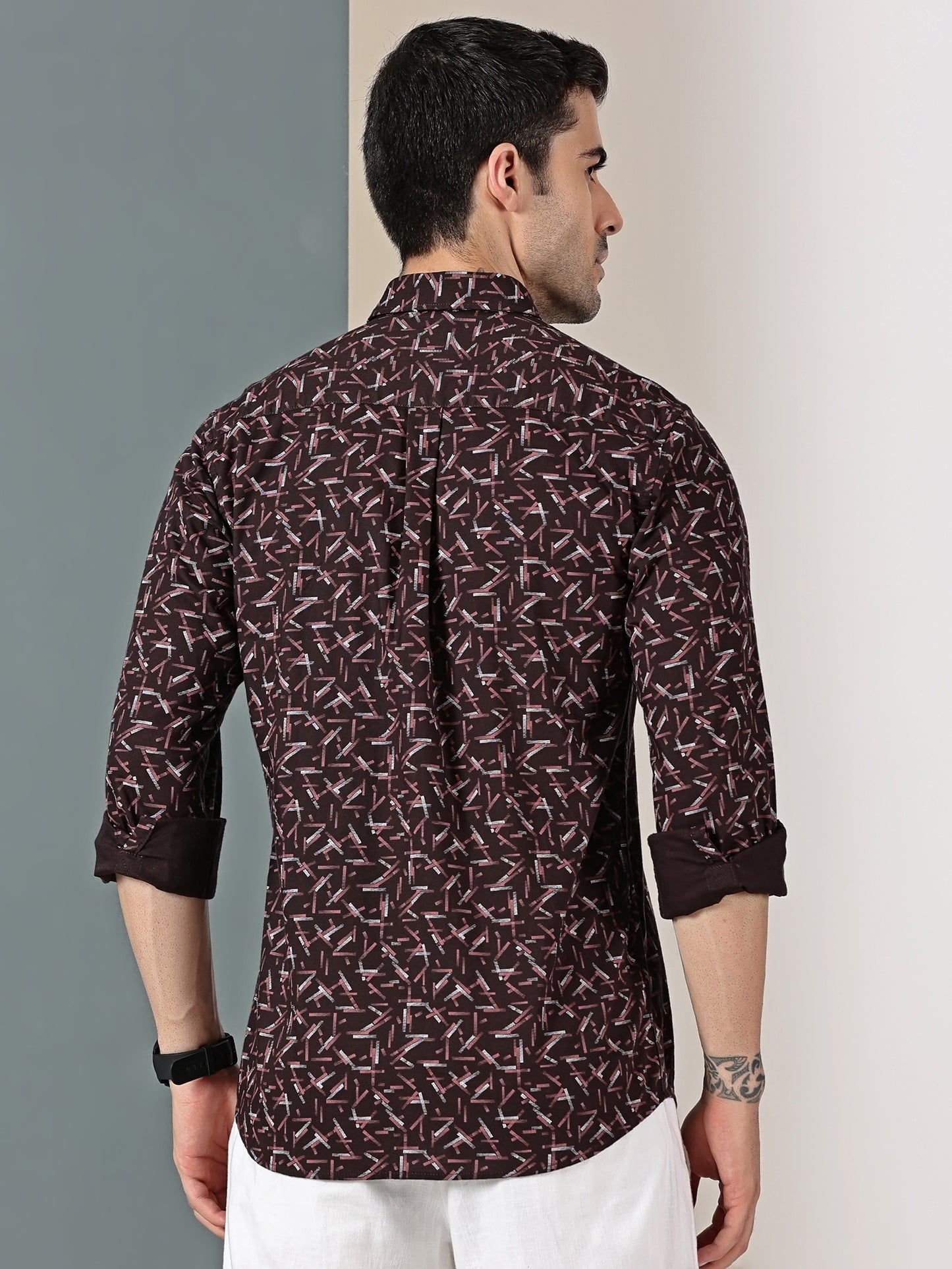 Maroon Geometric Oxford Print Shirt