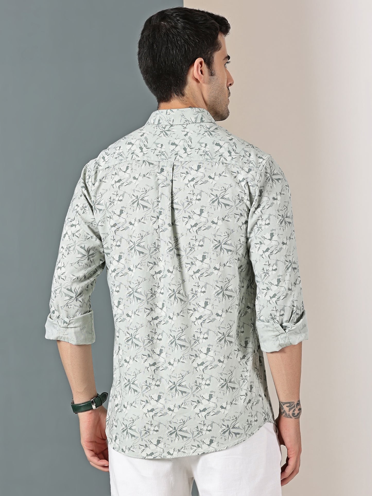 Seafoam Botanical Dobby Shirt – Cool Tonal Leaf Print