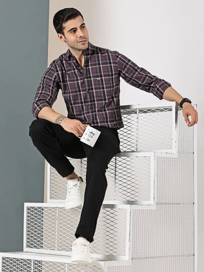 Plum check Giza cotton shirt