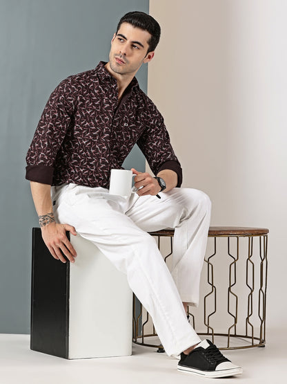 Maroon Geometric Oxford Print Shirt