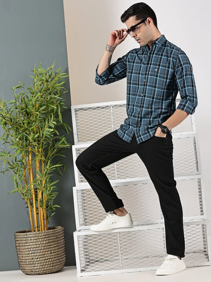 Blue check Giza cotton shirt