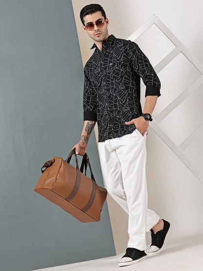 Black Dobby Abstract webline Print Shirt