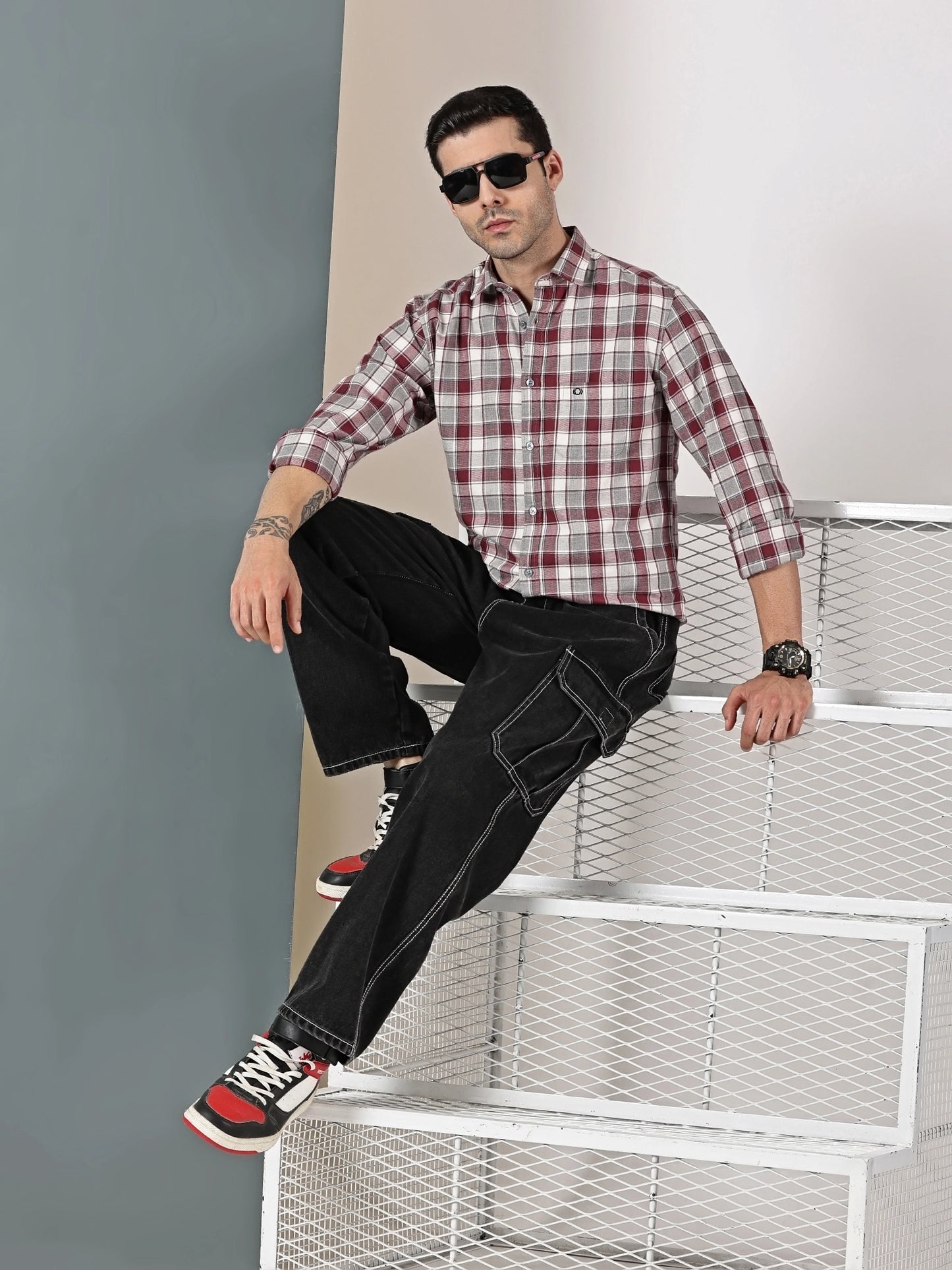 Burgundy Mélange Check Twill Shirt