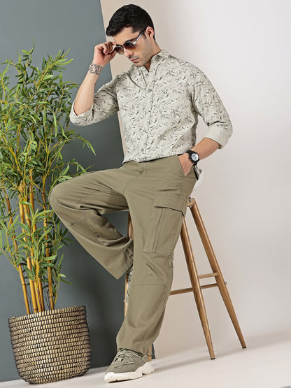 Sand Sage Botanical Dobby Shirt – Subtle Tropical Print