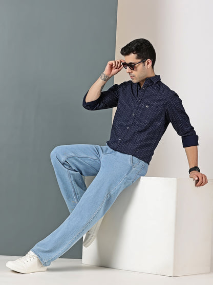 Navy Blue minimal Chic mictro print shirt