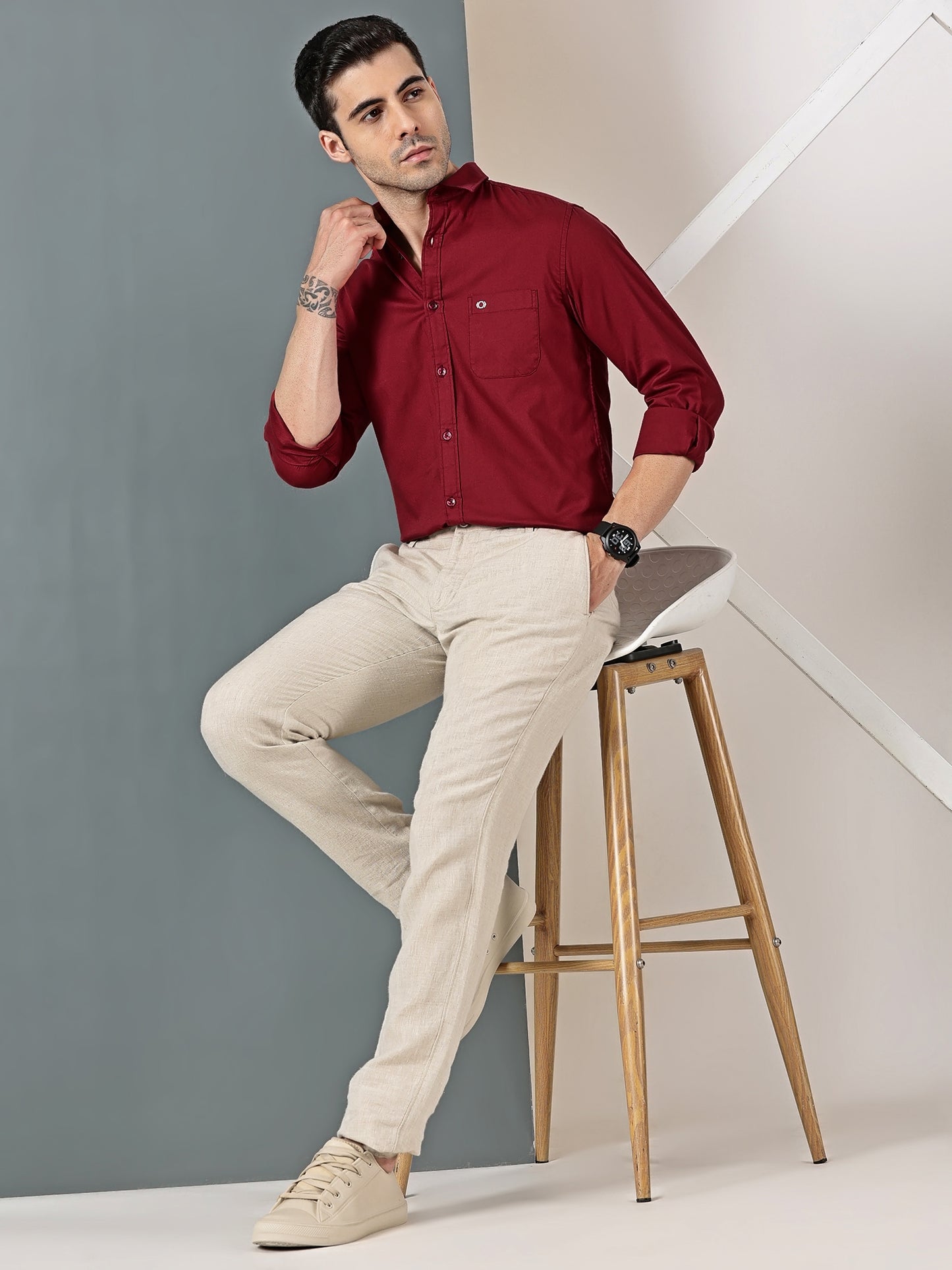 Maroon Bird Eye Dobby Shirt