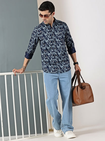 Navy Blue Satin Print