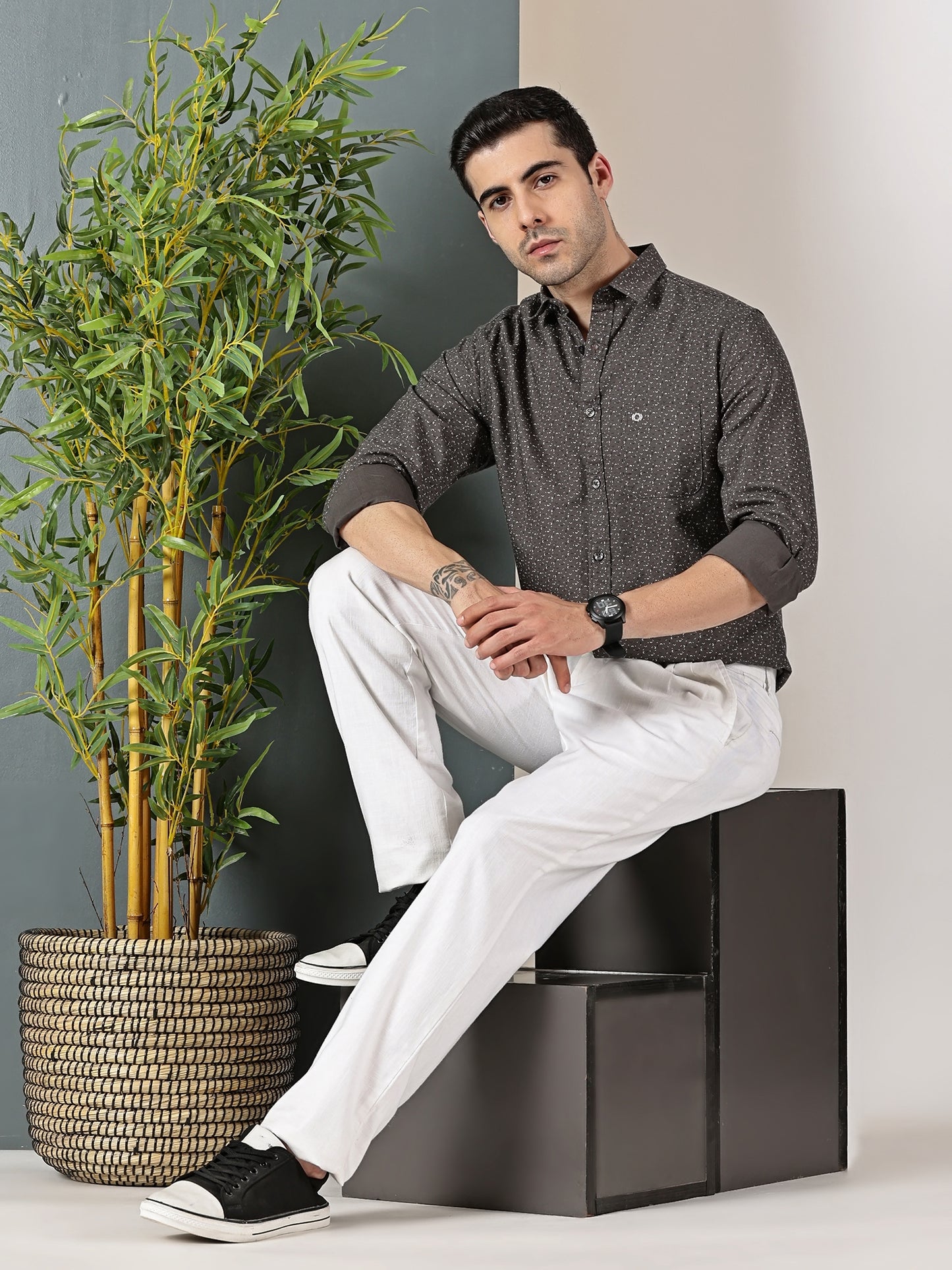 Olive Green minimal Chic micro print shirt