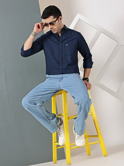 Midnight Blue Dobby Textured Shirt