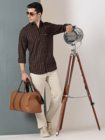 Deep Brown Check Giza Cotton Shirt