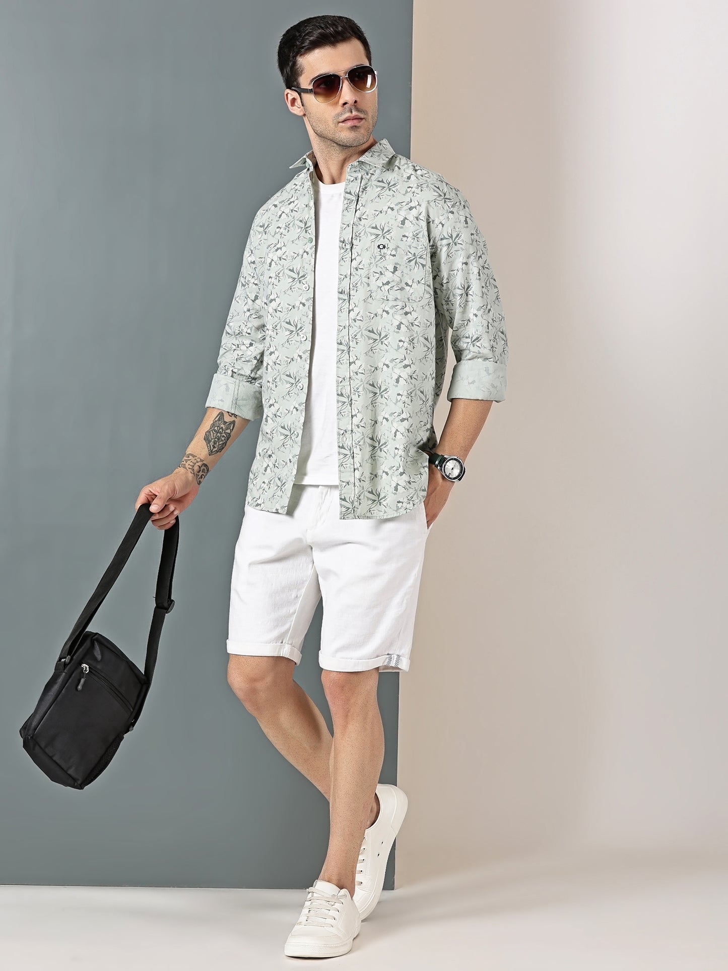 Seafoam Botanical Dobby Shirt – Cool Tonal Leaf Print