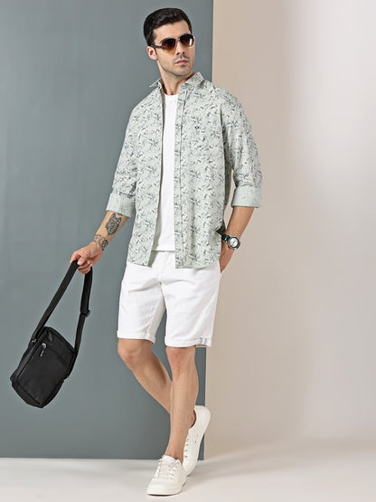 Seafoam Botanical Dobby Shirt – Cool Tonal Leaf Print