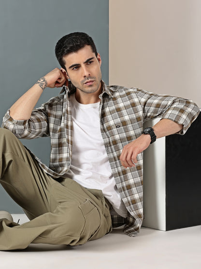 Olive Mélange Check Twill Shirt