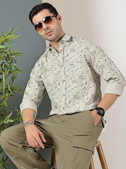 Sand Sage Botanical Dobby Shirt – Subtle Tropical Print