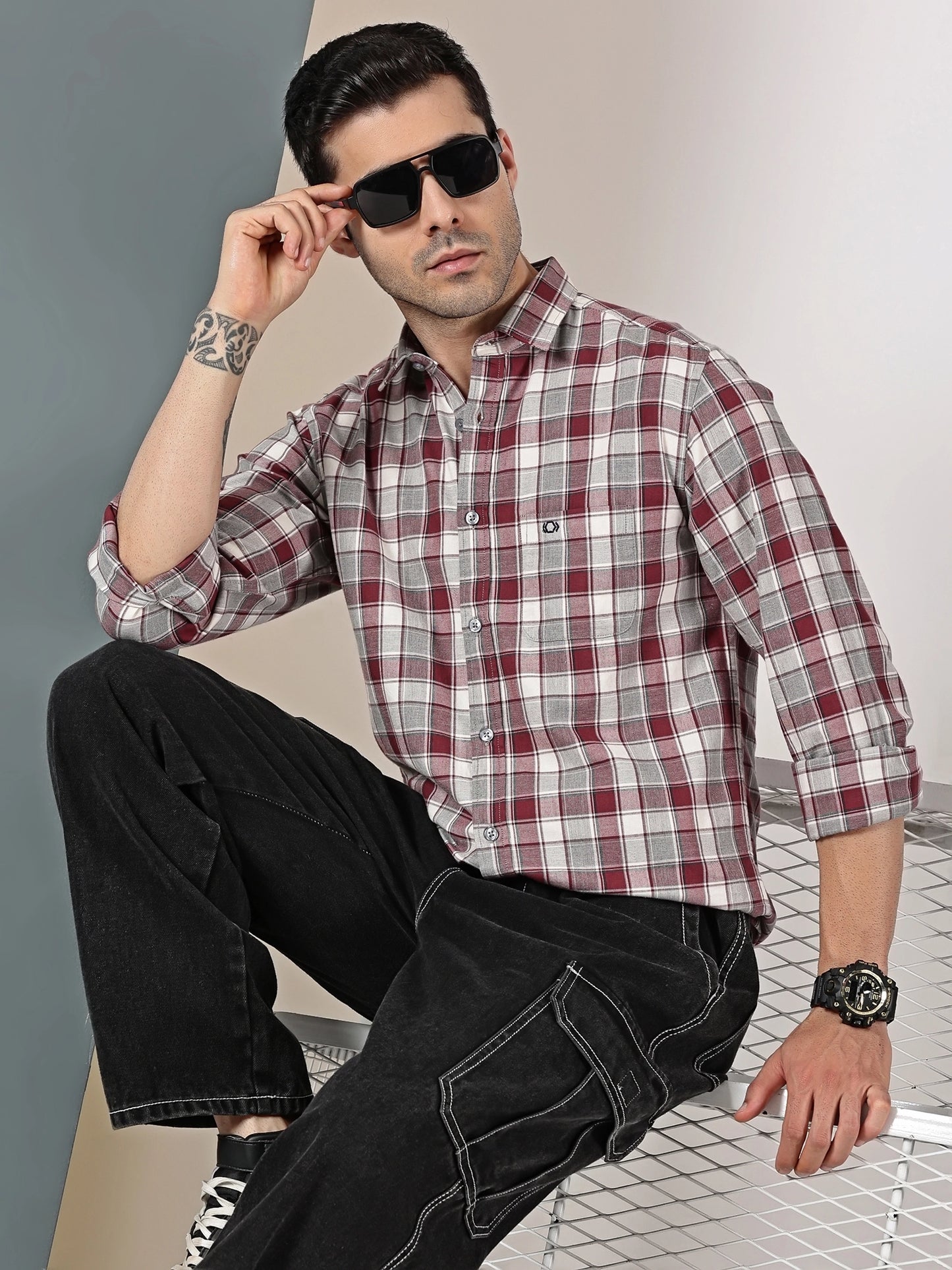 Burgundy Mélange Check Twill Shirt