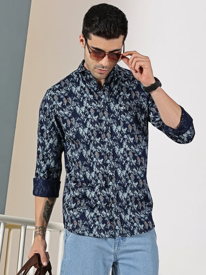 Navy Blue Satin Print