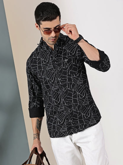 Black Dobby Abstract webline Print Shirt