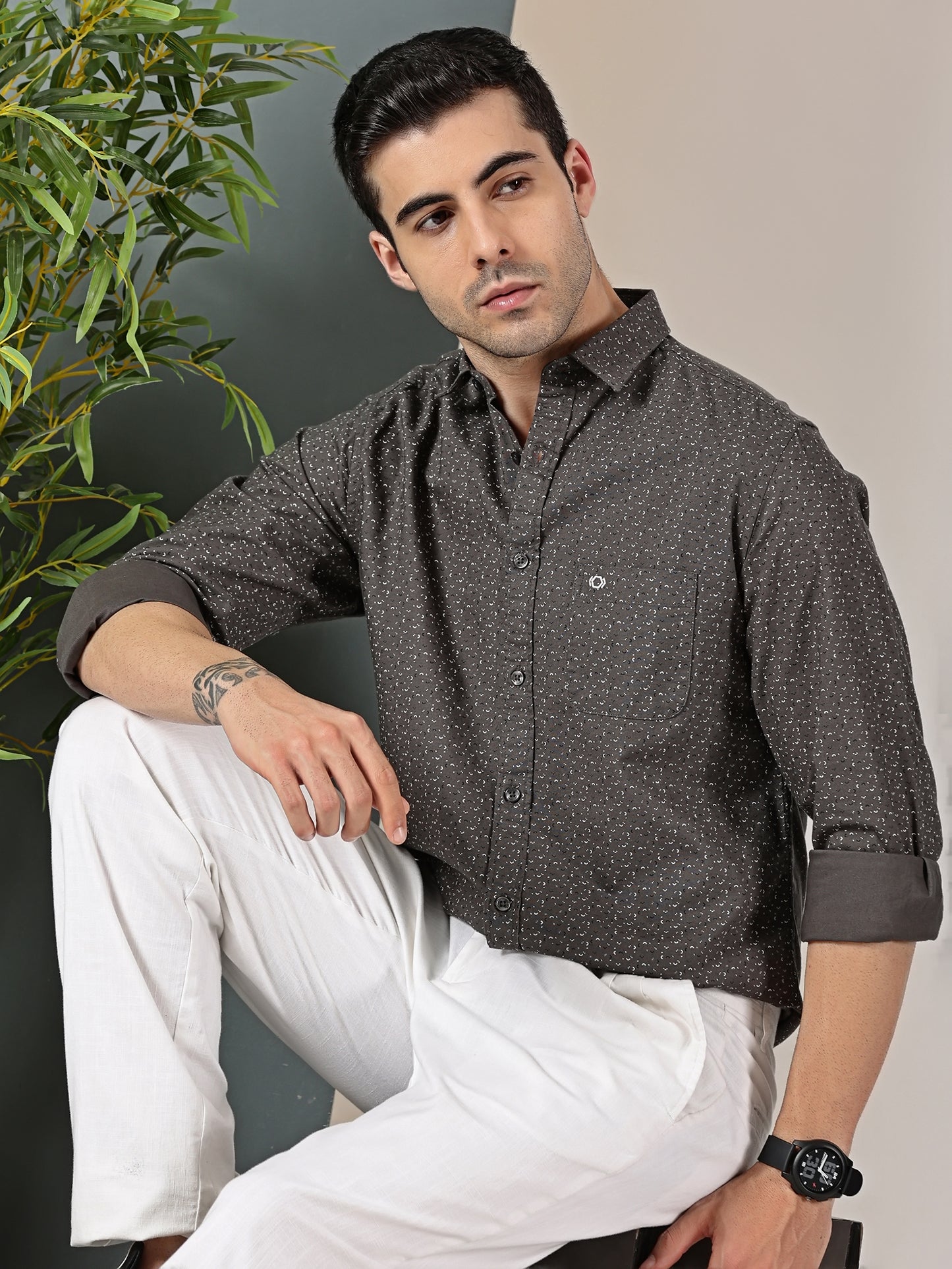 Olive Green minimal Chic micro print shirt