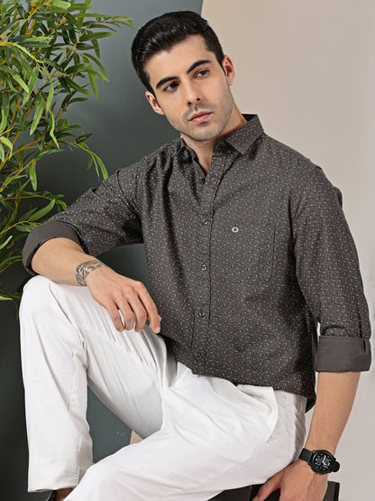 Olive Green minimal Chic micro print shirt