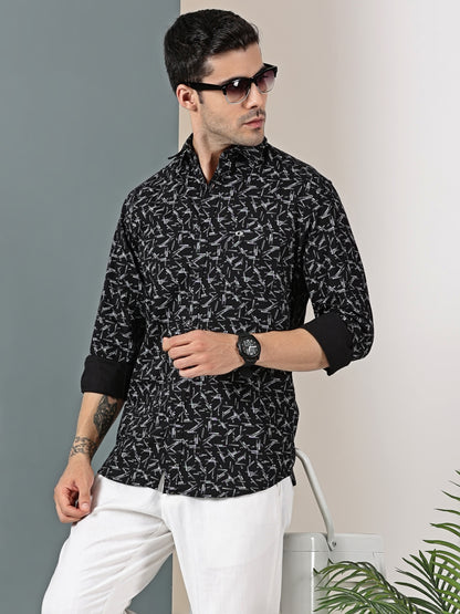 Black  Geometric Oxford Print Shirt