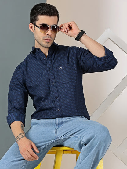 Midnight Blue Dobby Textured Shirt