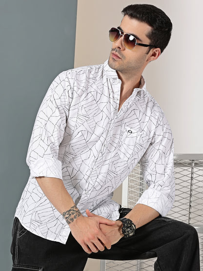 White Dobby Abstract webline Print Shirt