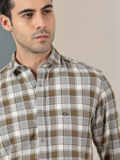 Olive Mélange Check Twill Shirt