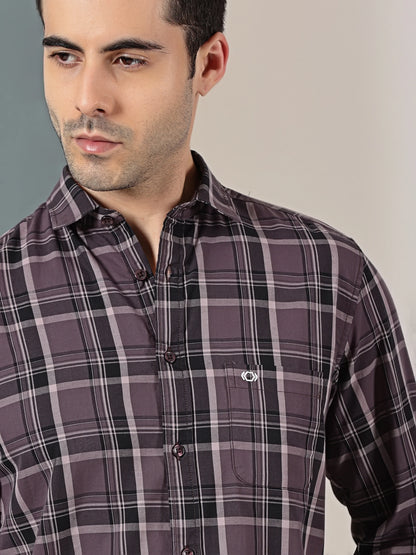 Plum check Giza cotton shirt