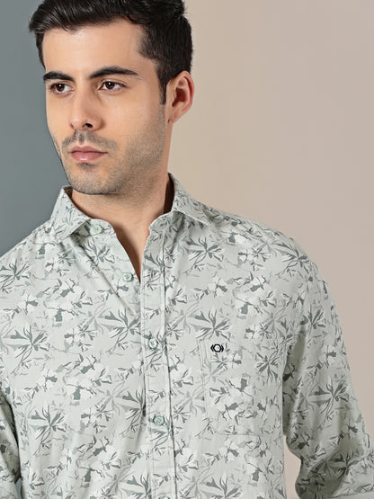 Seafoam Botanical Dobby Shirt – Cool Tonal Leaf Print
