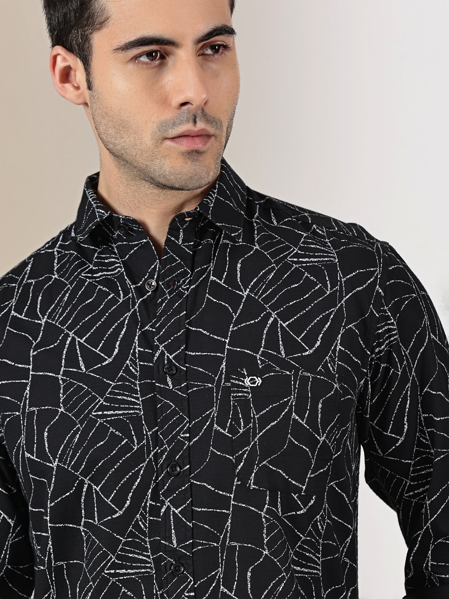 Black Dobby Abstract webline Print Shirt