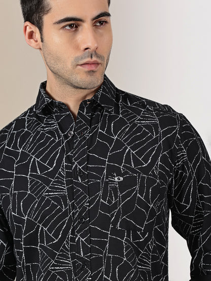 Black Dobby Abstract webline Print Shirt