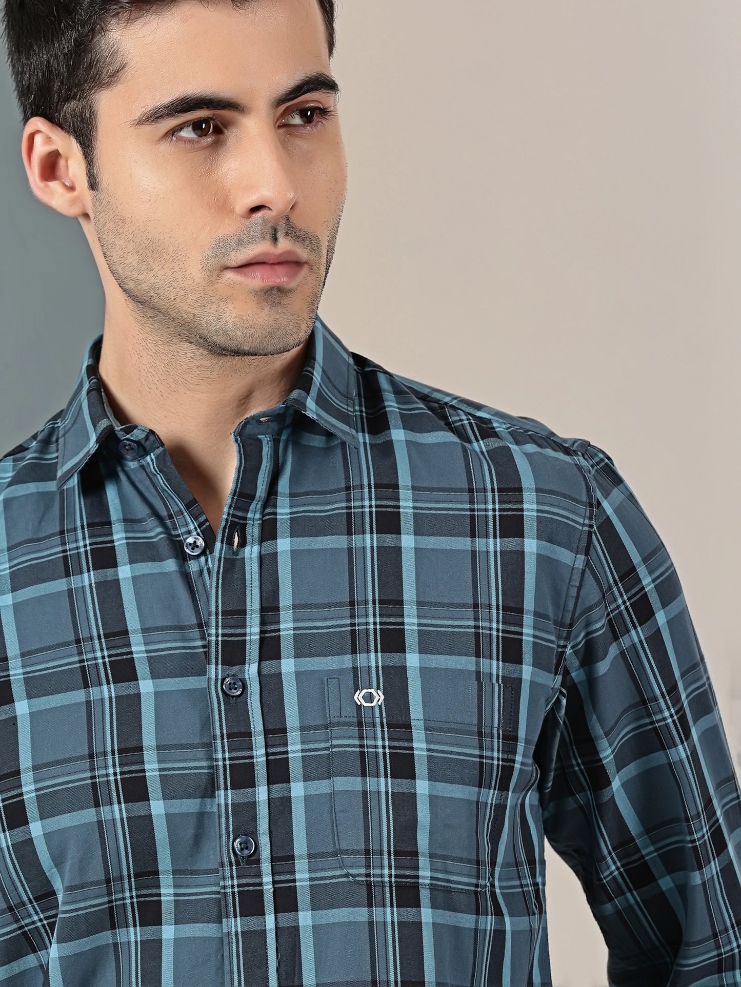 Blue check Giza cotton shirt
