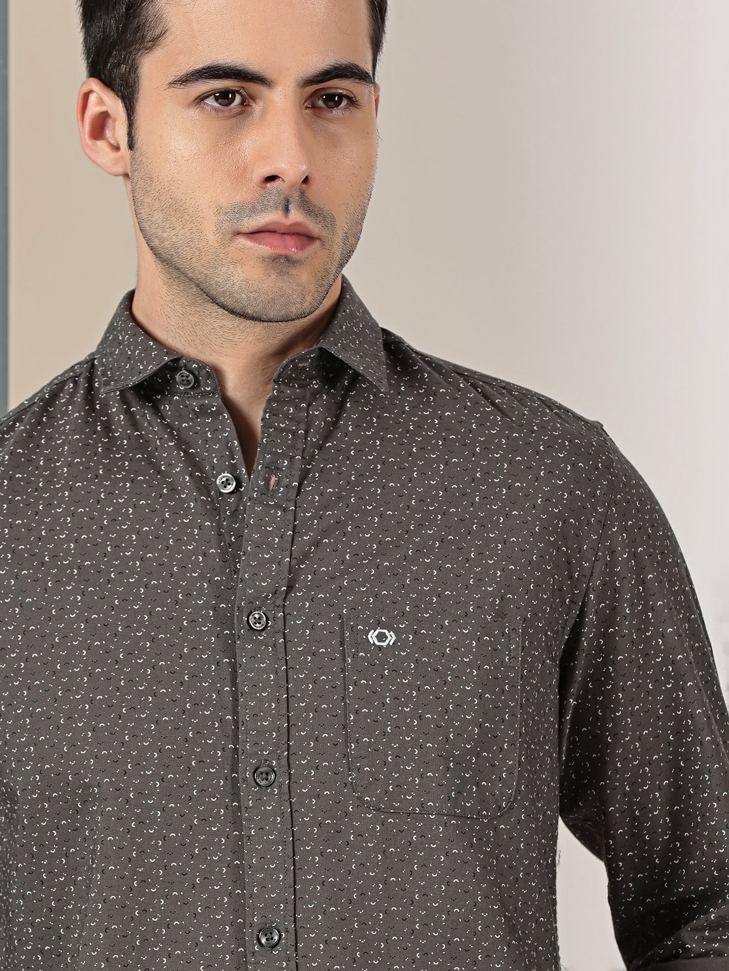 Olive Green minimal Chic micro print shirt