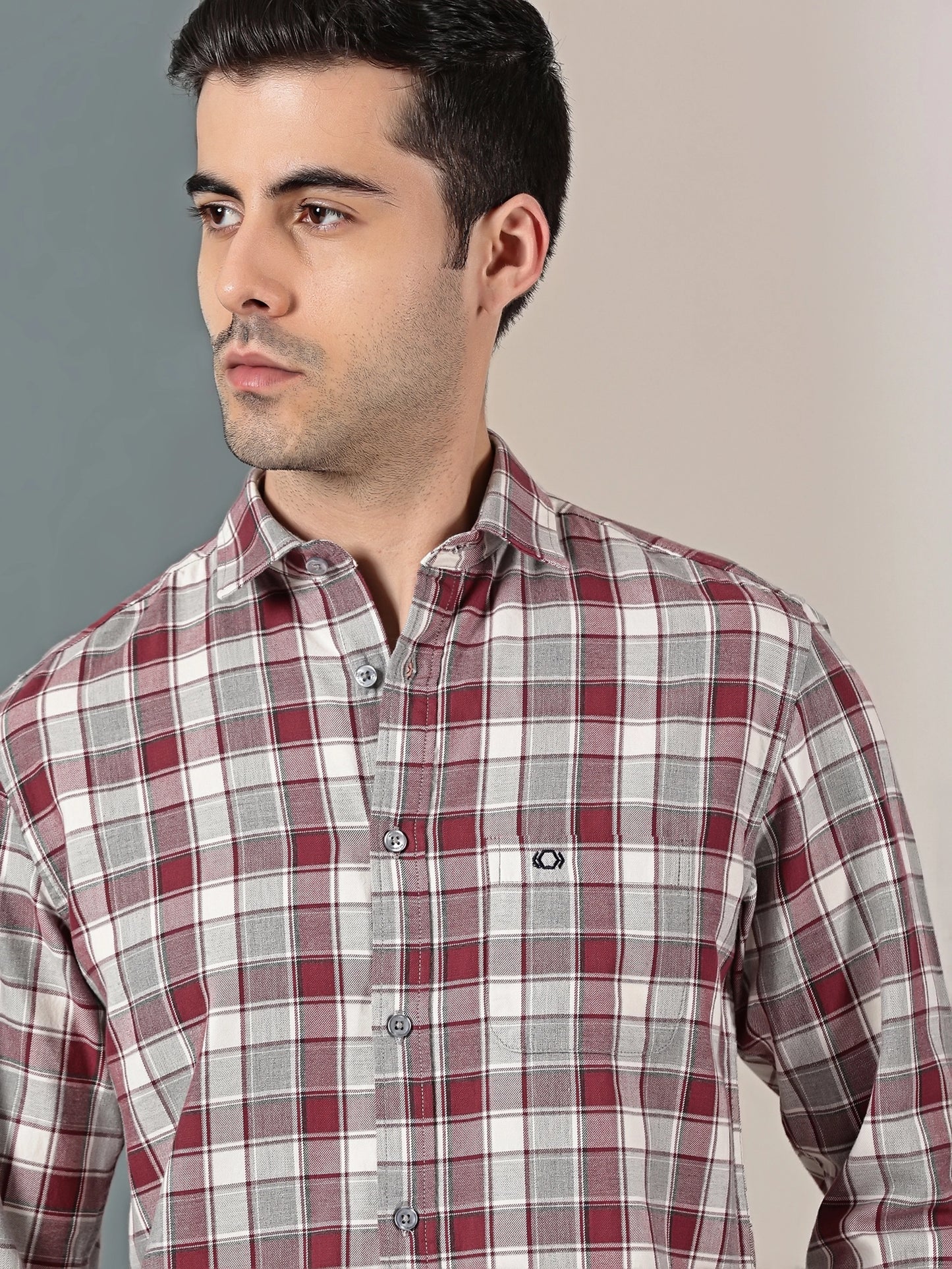 Burgundy Mélange Check Twill Shirt