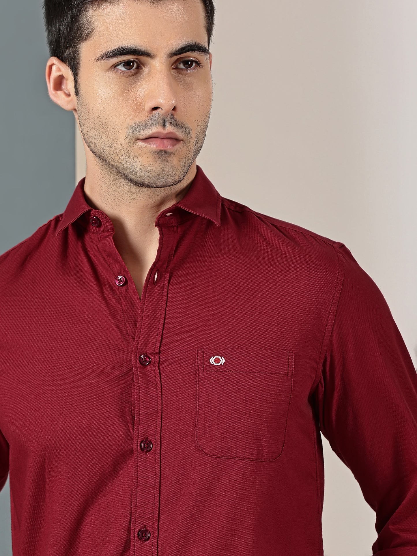 Maroon Bird Eye Dobby Shirt
