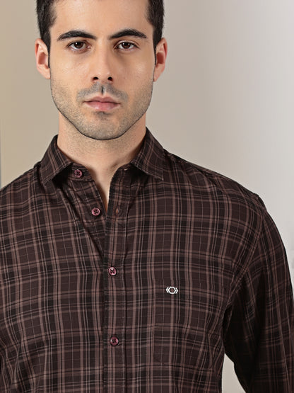 Deep Brown Check Giza Cotton Shirt