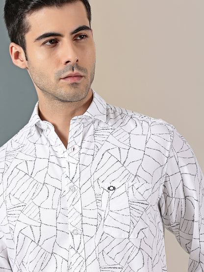 White Dobby Abstract webline Print Shirt