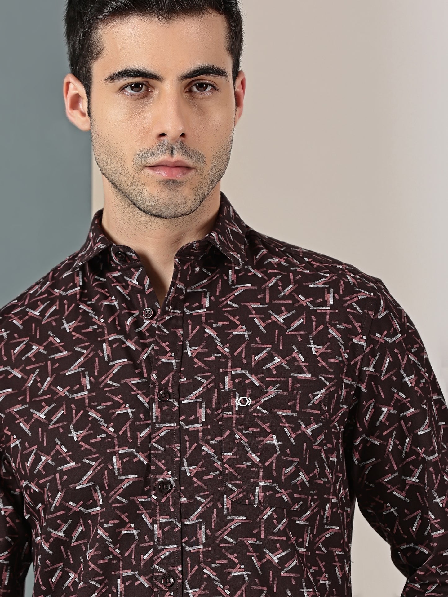 Maroon Geometric Oxford Print Shirt