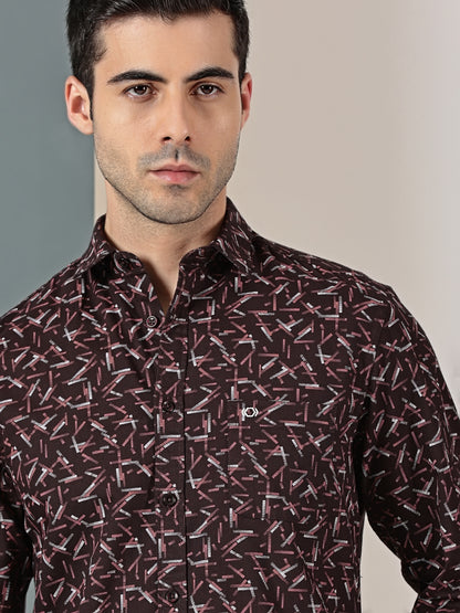 Maroon Geometric Oxford Print Shirt