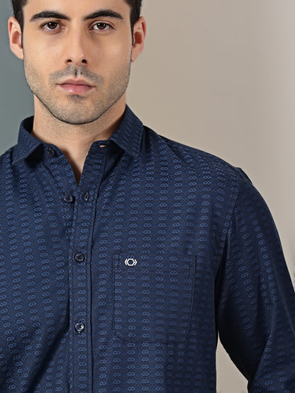 Midnight Blue Dobby Textured Shirt